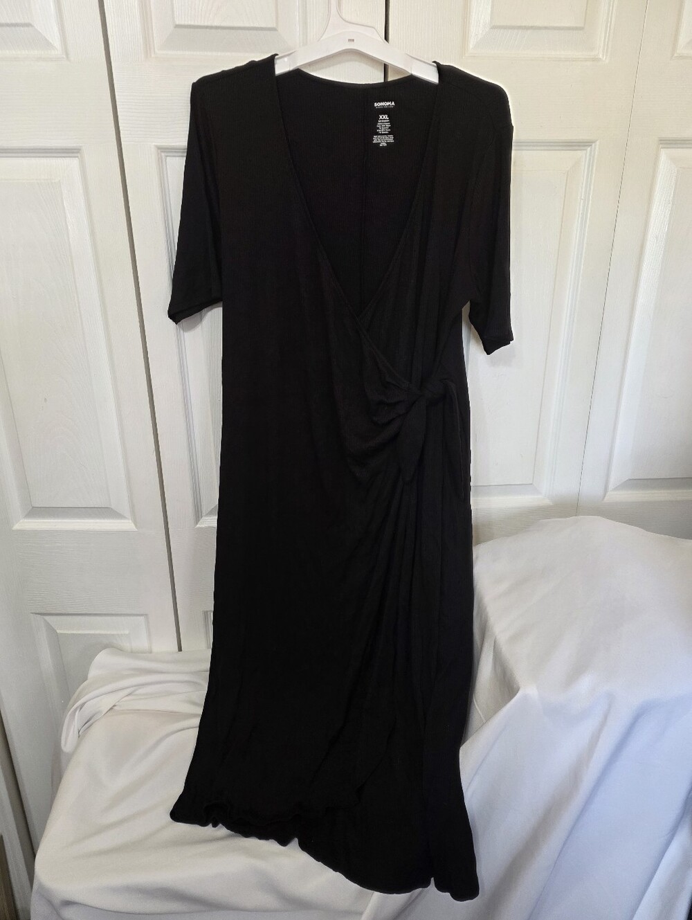 Sonoma Black Wrap-Style Midi Dress with Side Knot
